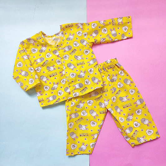 Cotton Night Suit - Yellow Bunny