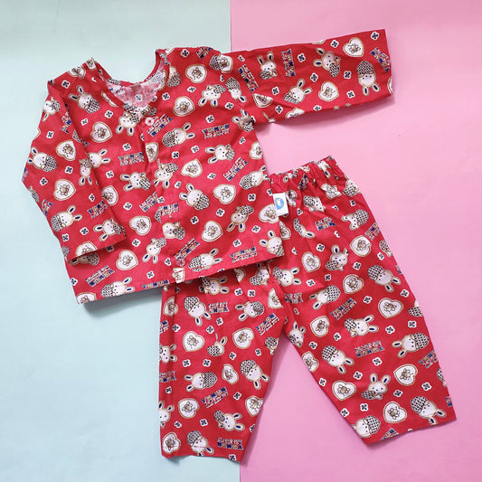 Cotton Night Suit -Red Bunny