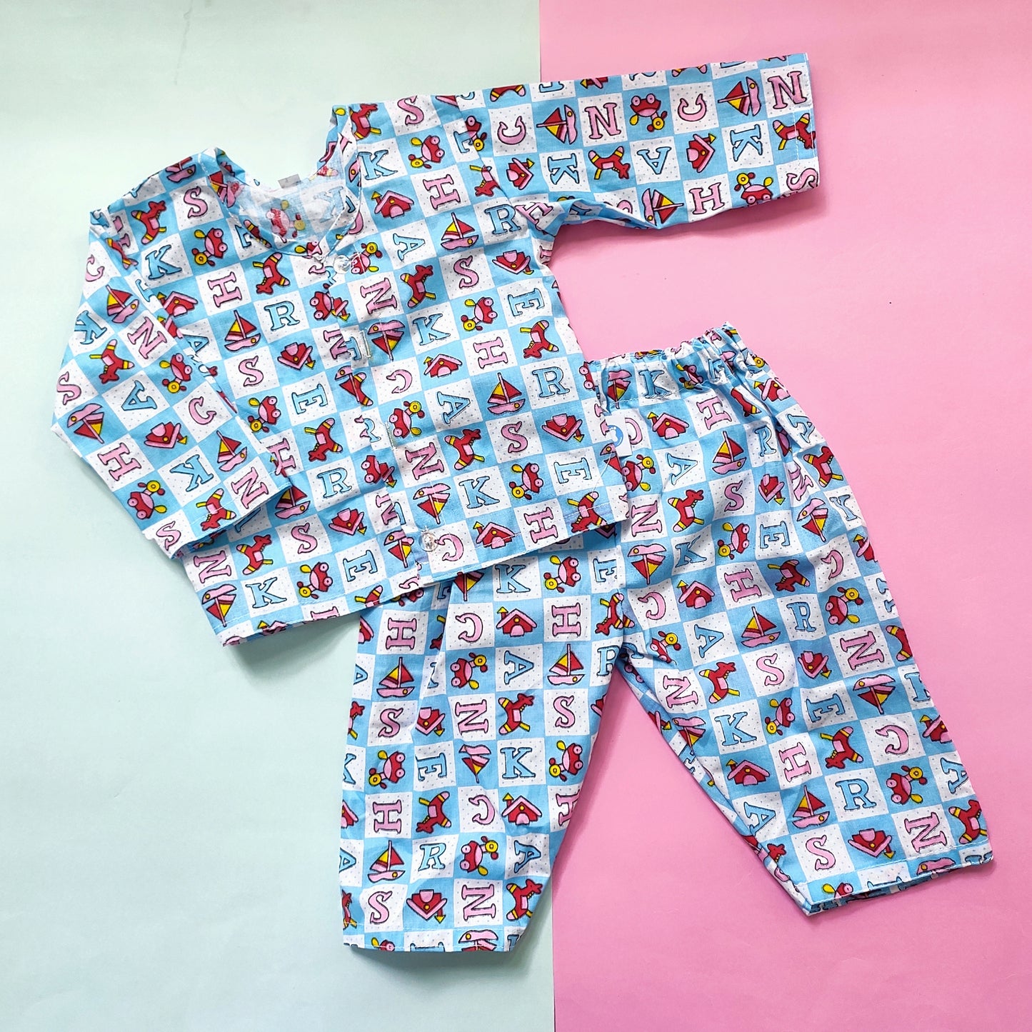 Cotton Night Suit -Blue Alphabets