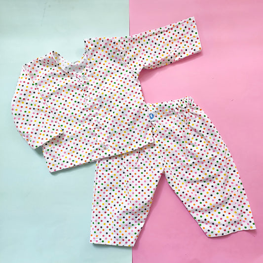 Cotton Night Suit - Pink Polka Dot