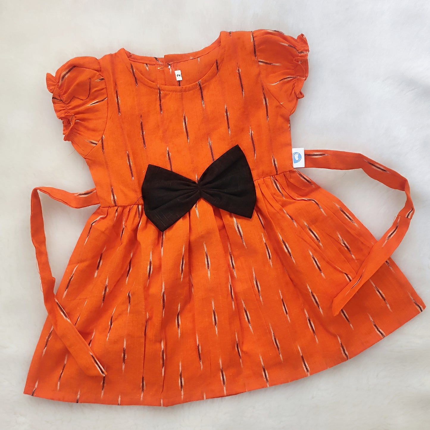 Cotton Frock - Orange with Bow