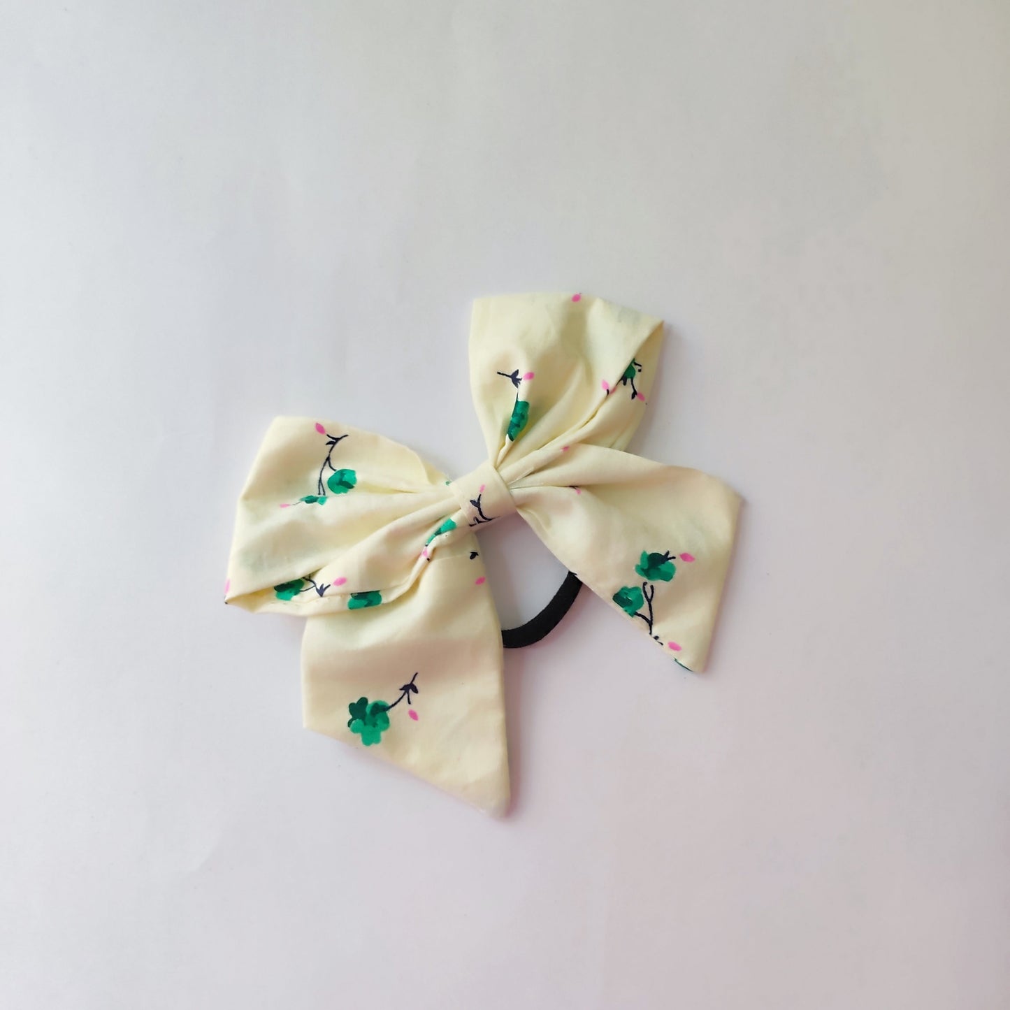 Hair Bow - Lemon yellow with green flower