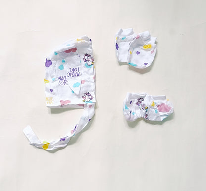 Muslin Cap, Mittens, Socks | Unicorn