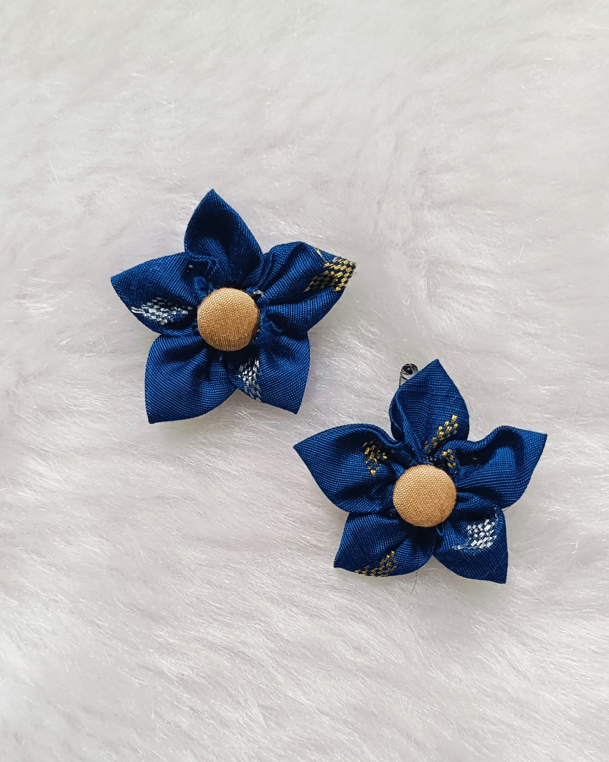Zari Butti Flower Hair Clip - Navy Blue