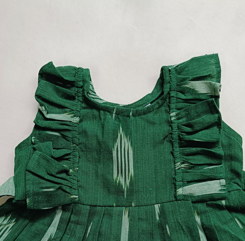 Handloom Ikkat Baby Girl Frock | Green