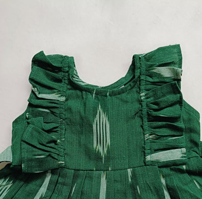 Handloom Ikkat Baby Girl Frock | Green
