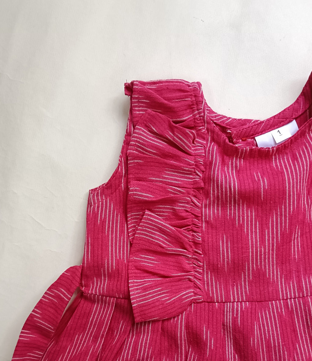 Handloom Ikkat Baby Girl Frock | Pink