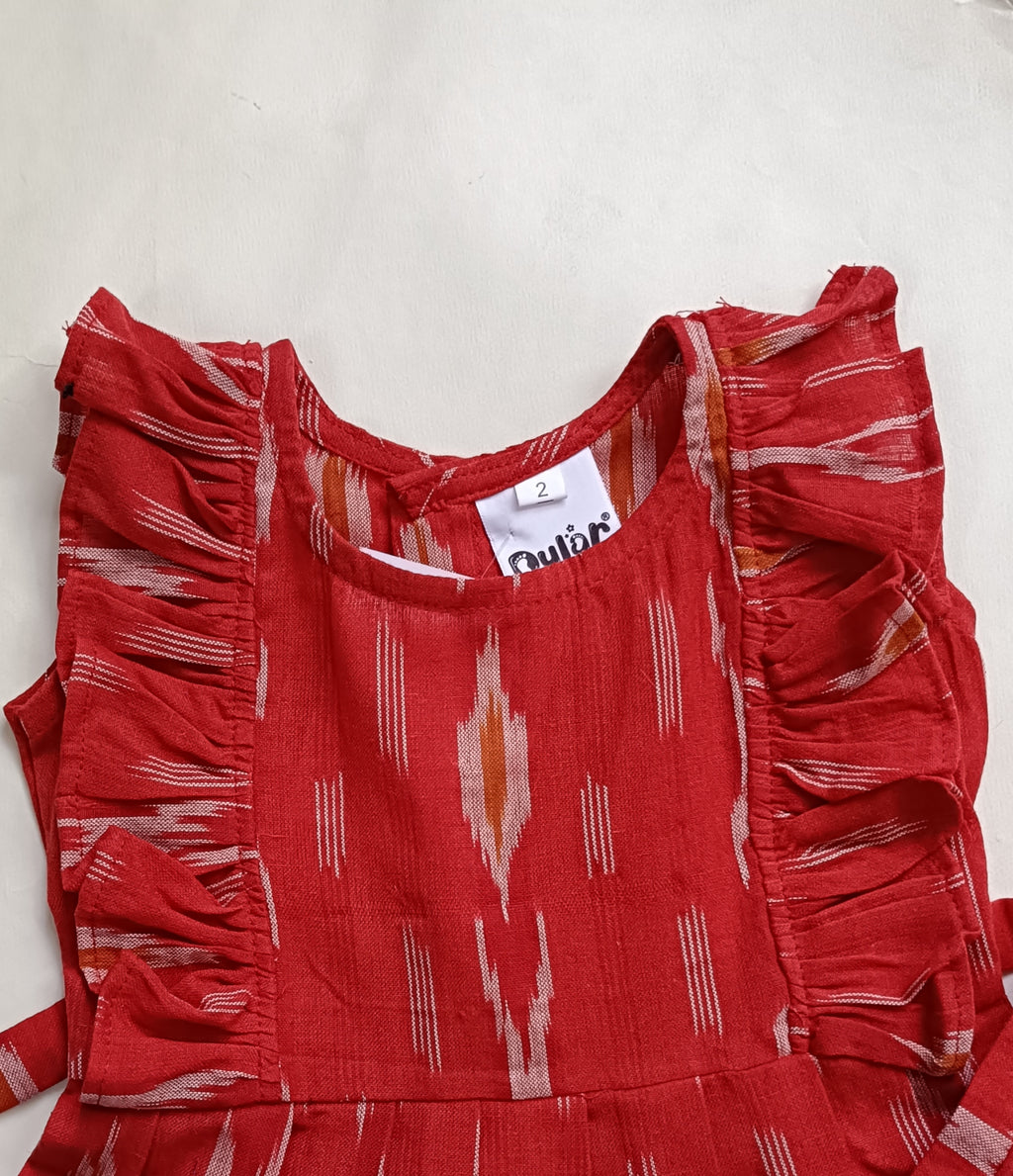 Handloom Ikkat Baby Girl Frock | Red