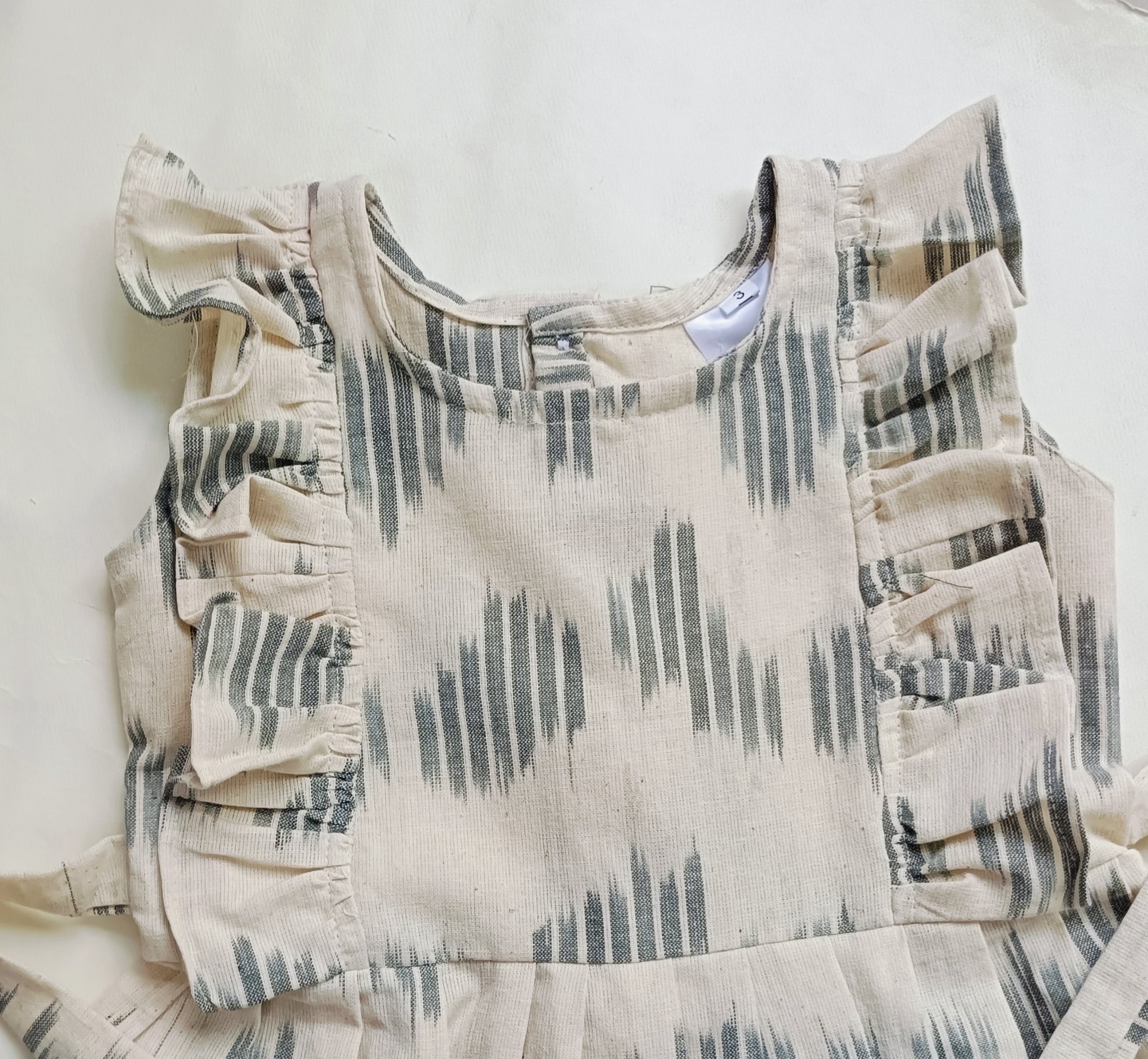 Handloom Ikkat Baby Girl Frock | Off White