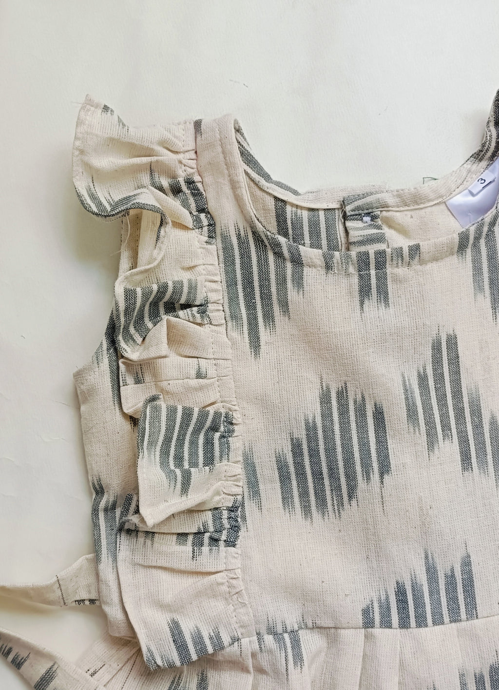 Handloom Ikkat Baby Girl Frock | Off White
