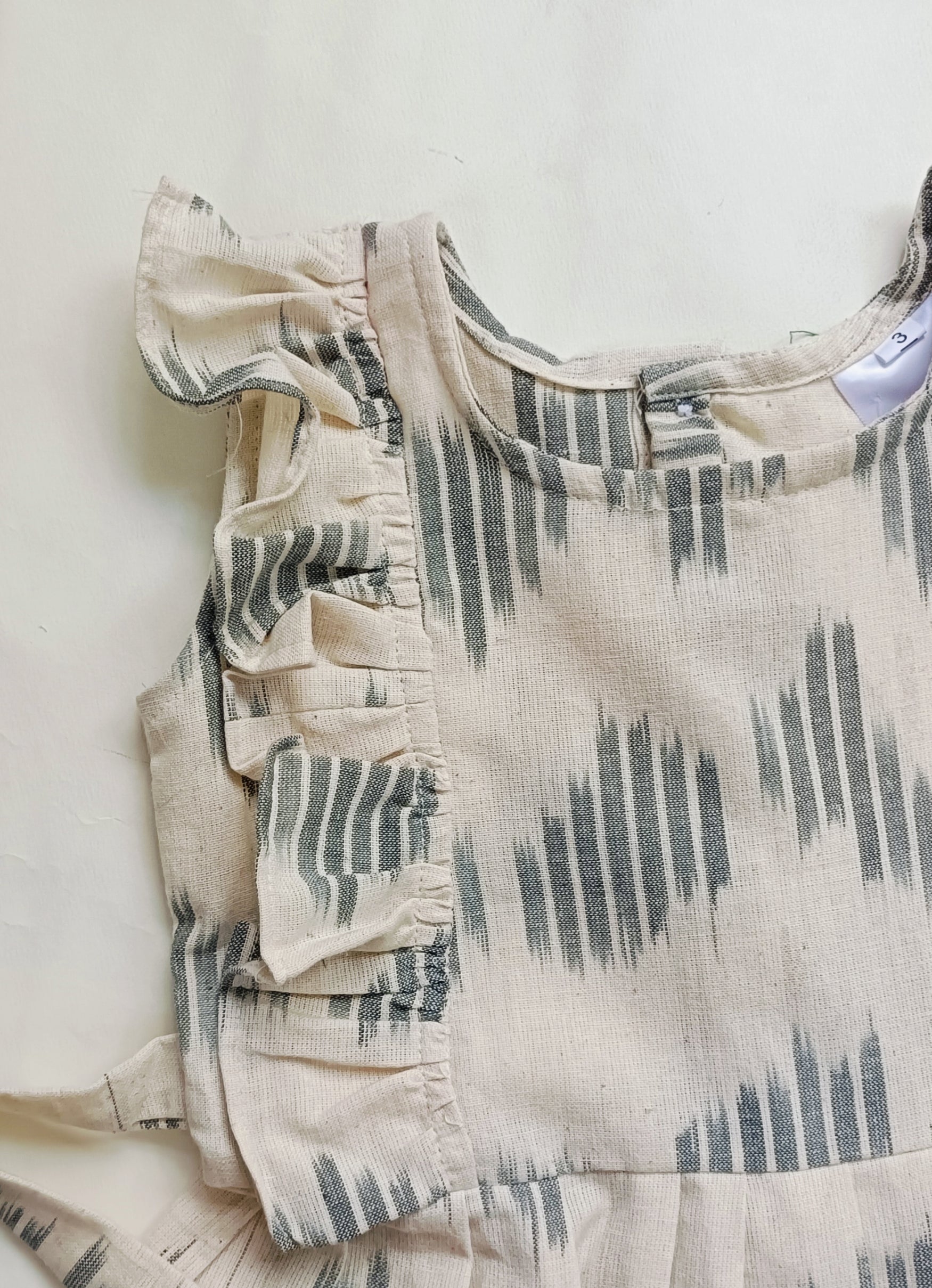Handloom Ikkat Baby Girl Frock | Off White