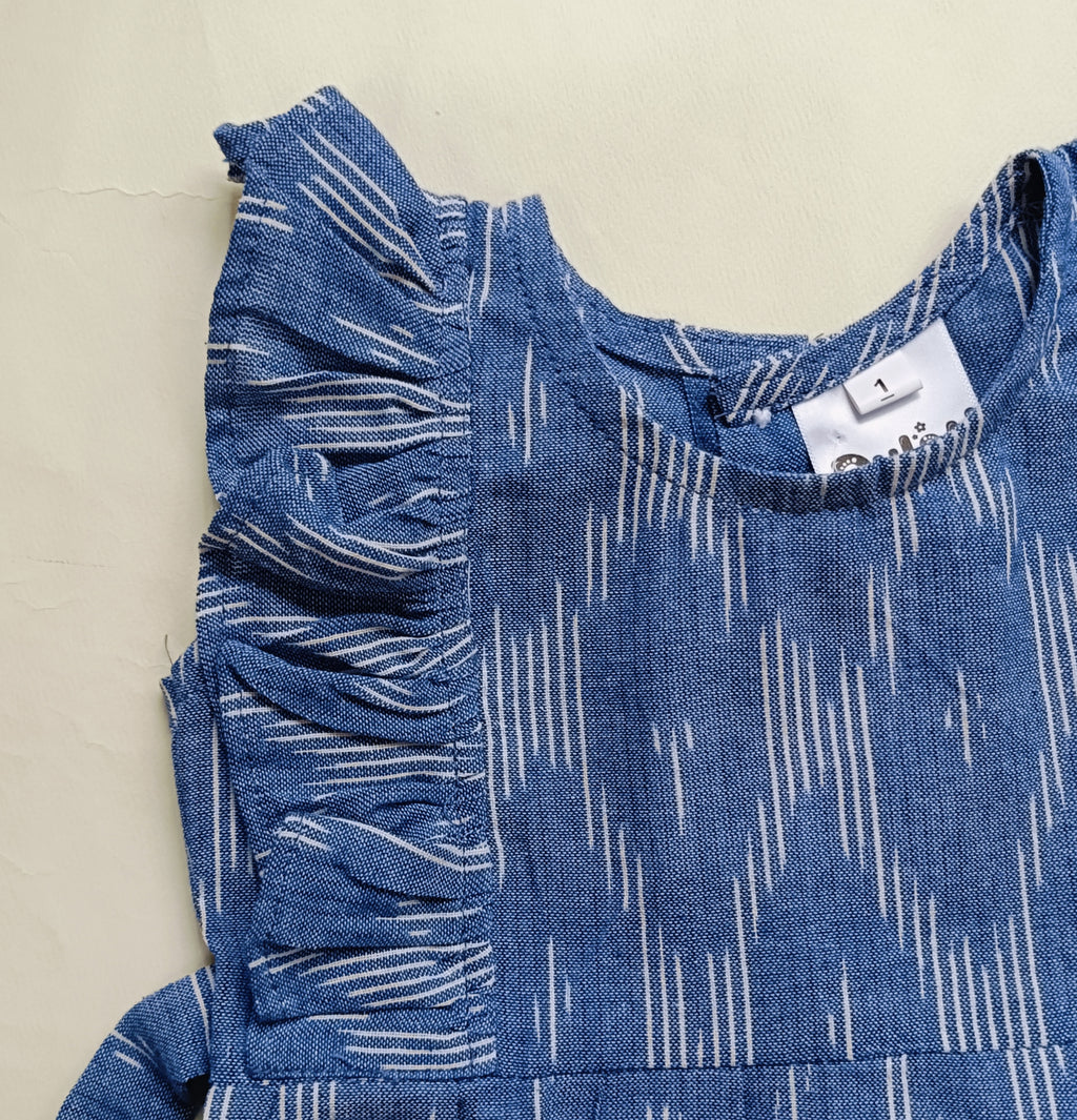 Handloom Ikkat Baby Girl Frock | Sky Blue
