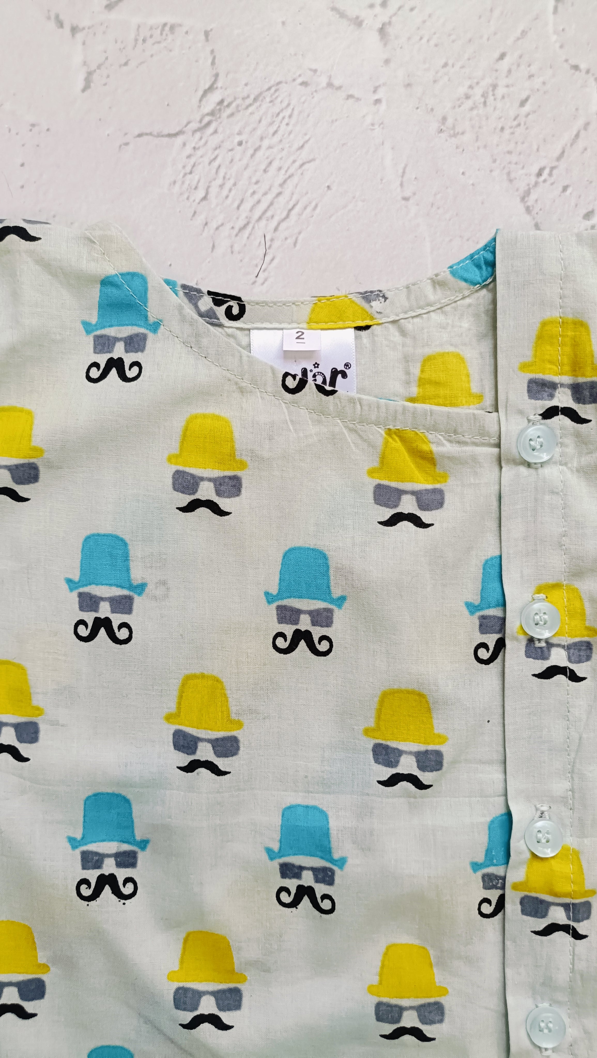 Cotton Short Kurta for Boys | Blue & Yellow Hat