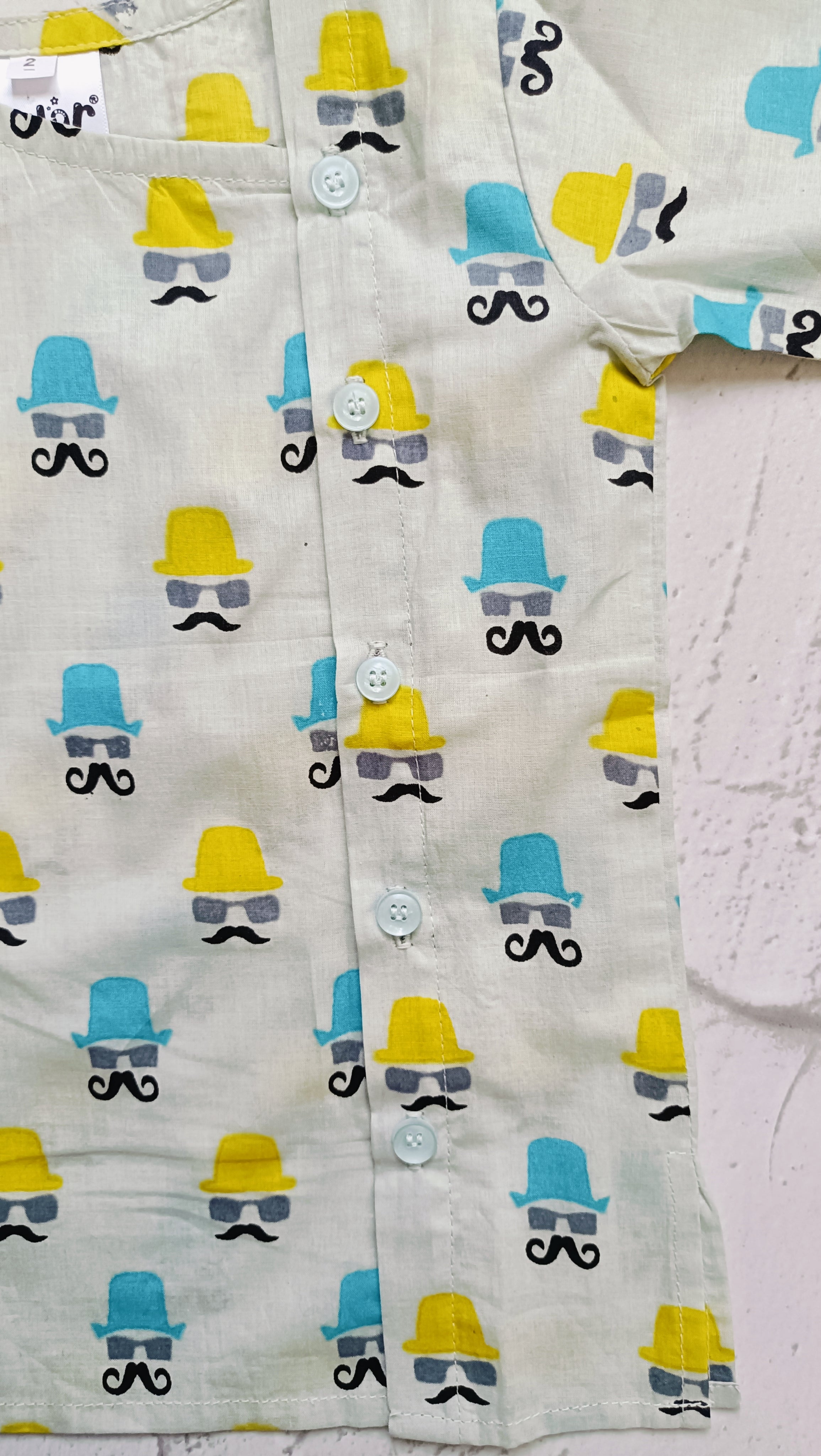 Cotton Short Kurta for Boys | Blue & Yellow Hat