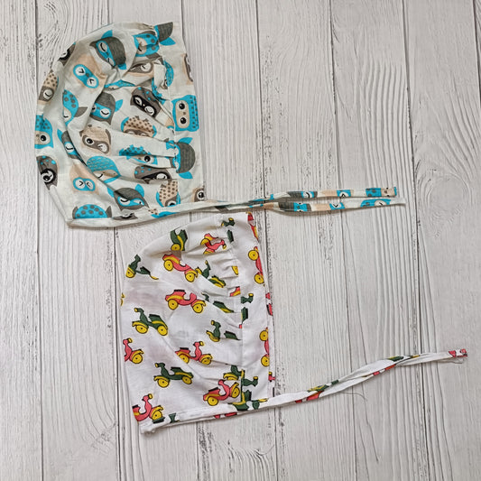 Cotton Bonnet Cap | Owl, Scooter| Pack of 2