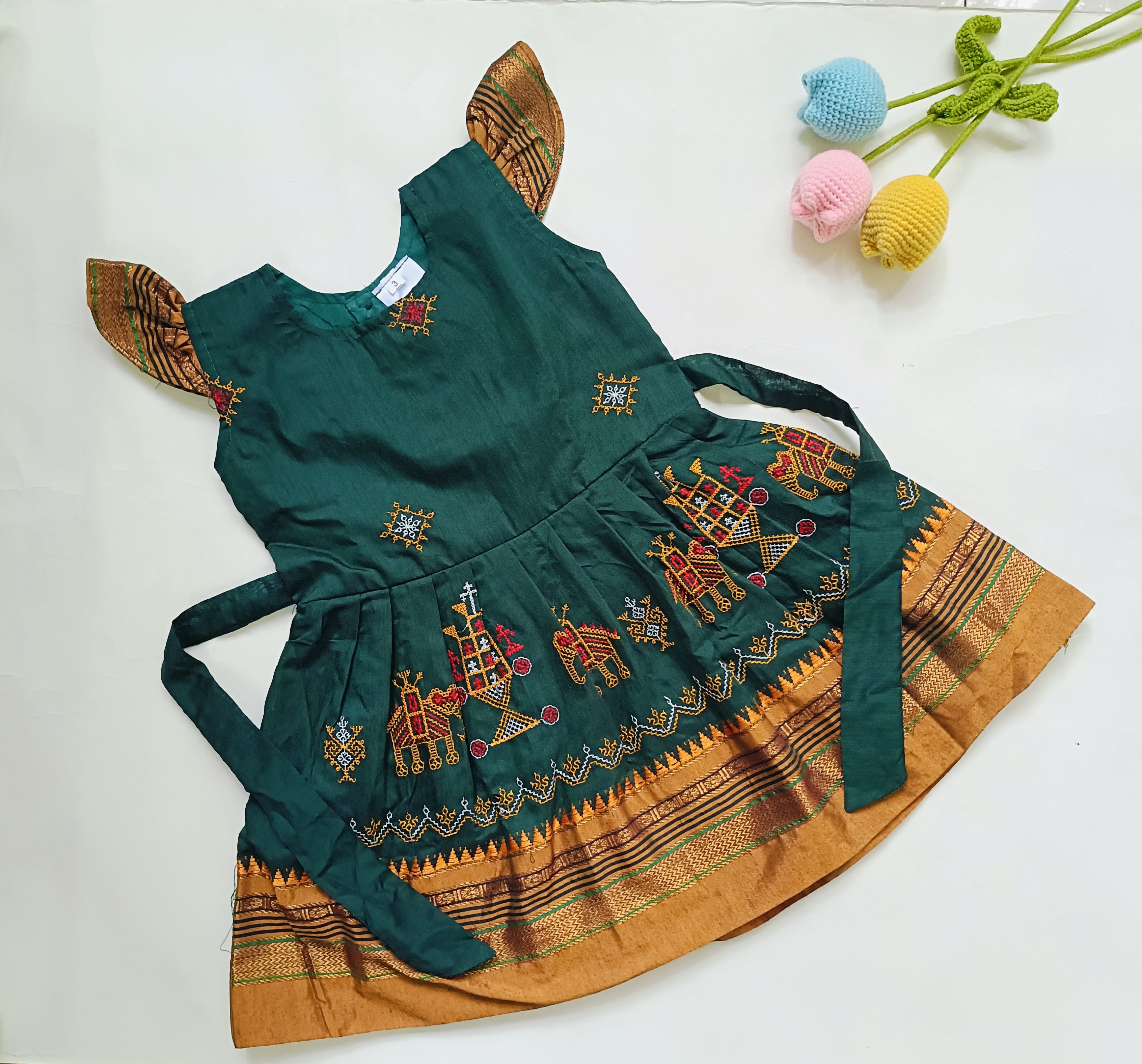 Ethnic dresses for baby girl | Kashida | Dark Green