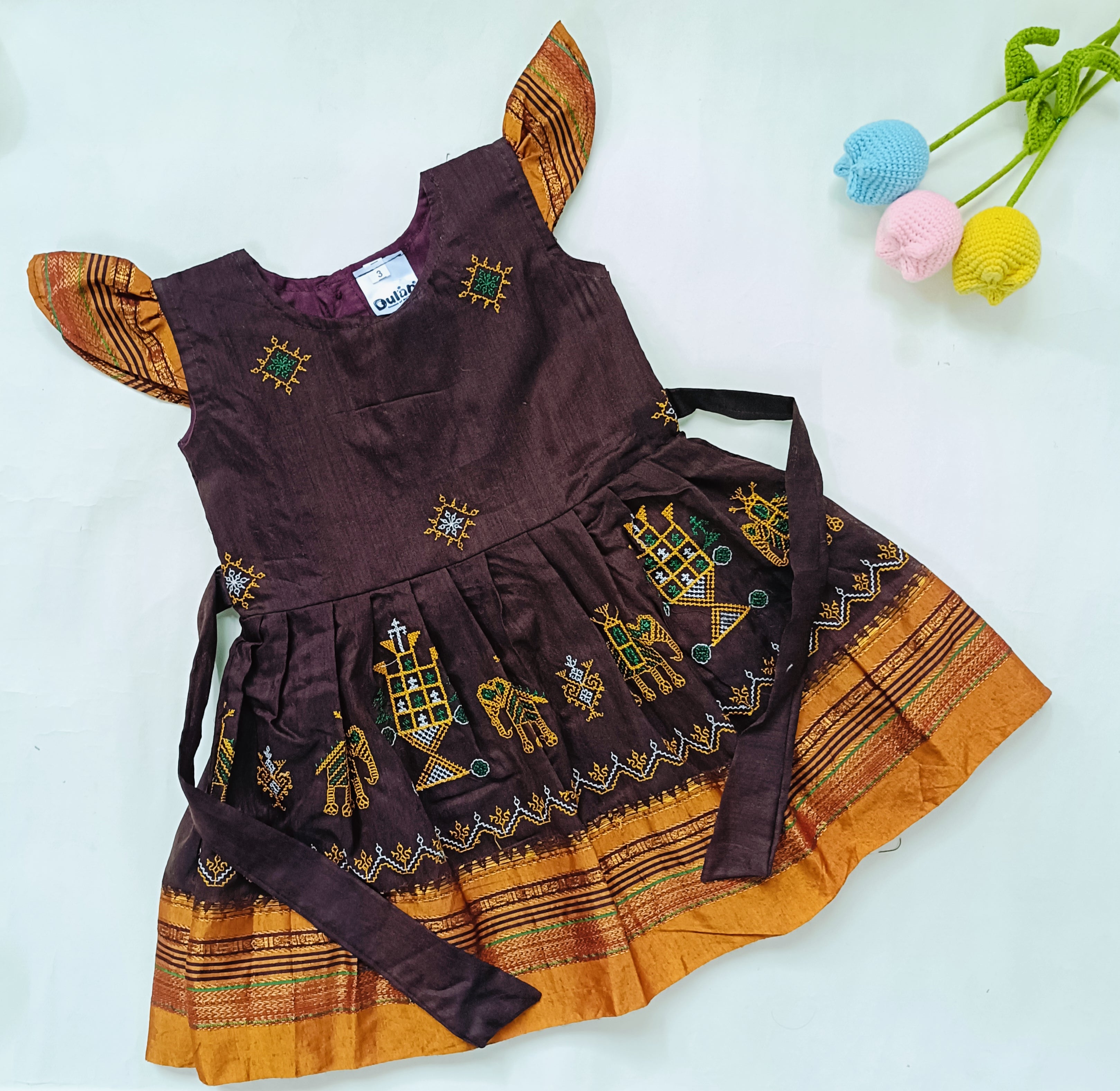 Ethnic dresses for baby girl | Kashida | Coffee Brown