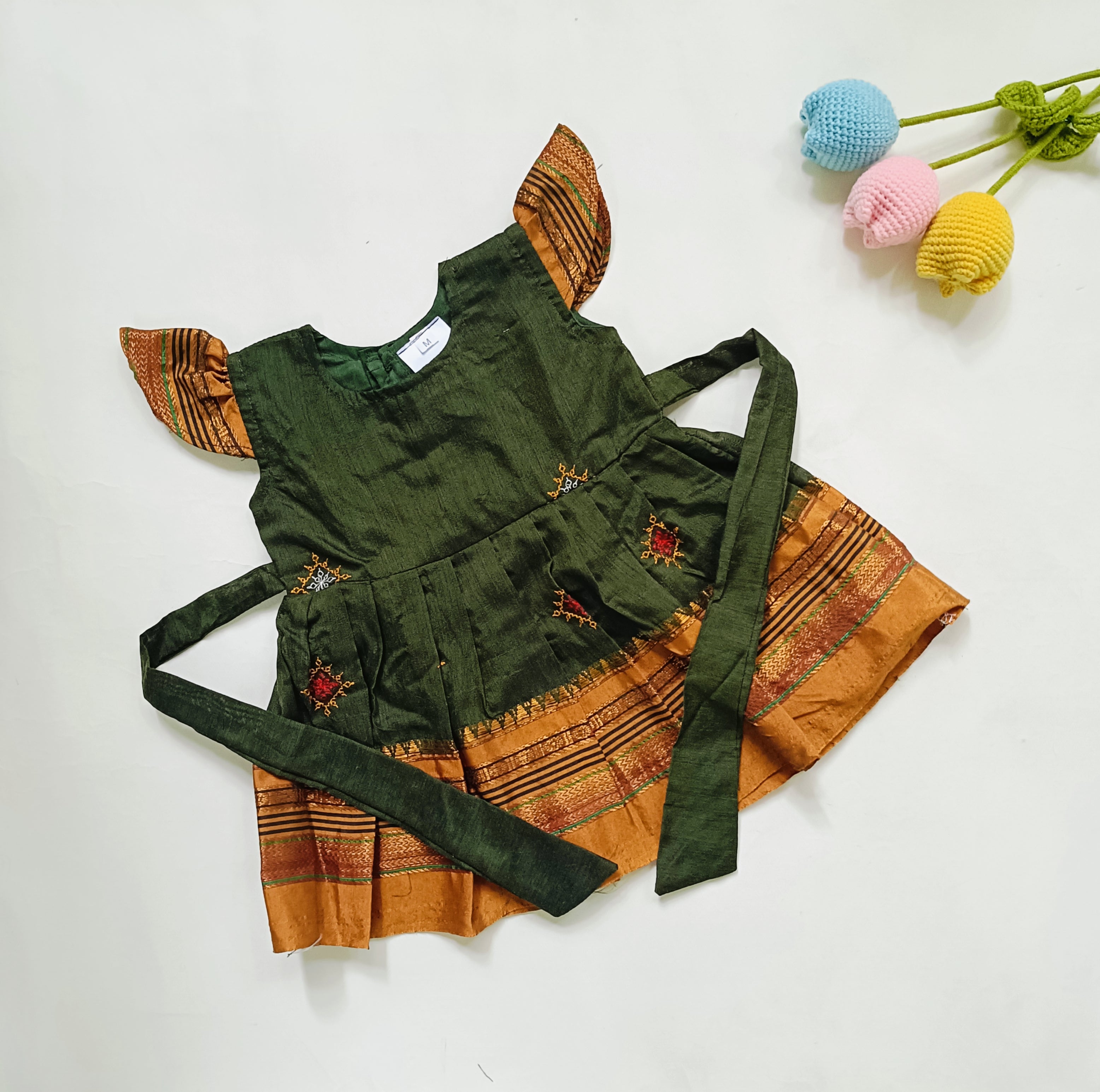 Ethnic dresses for baby girl | Kashida | Olive Green
