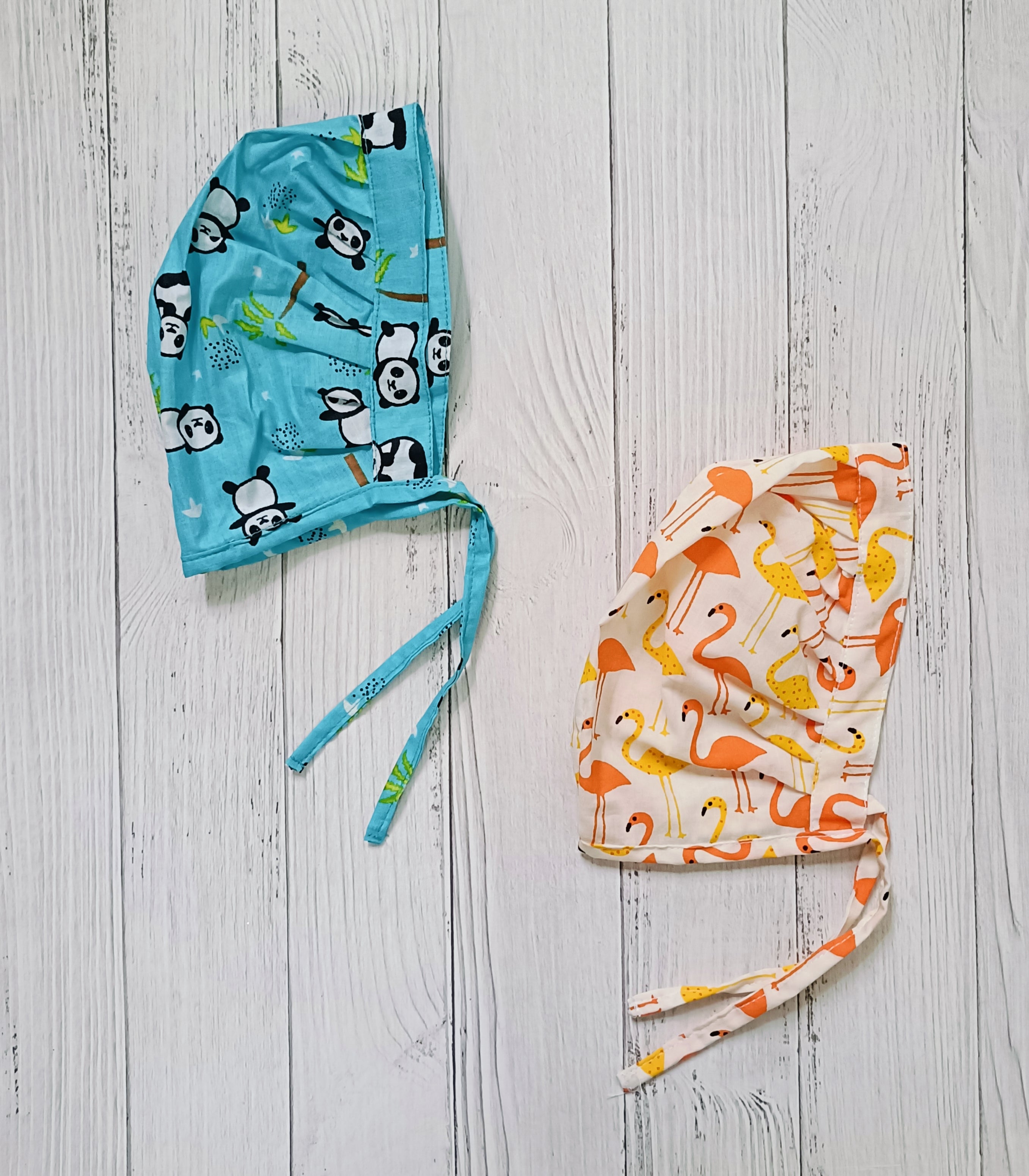 Cotton Bonnet Cap Panda & Flamingo