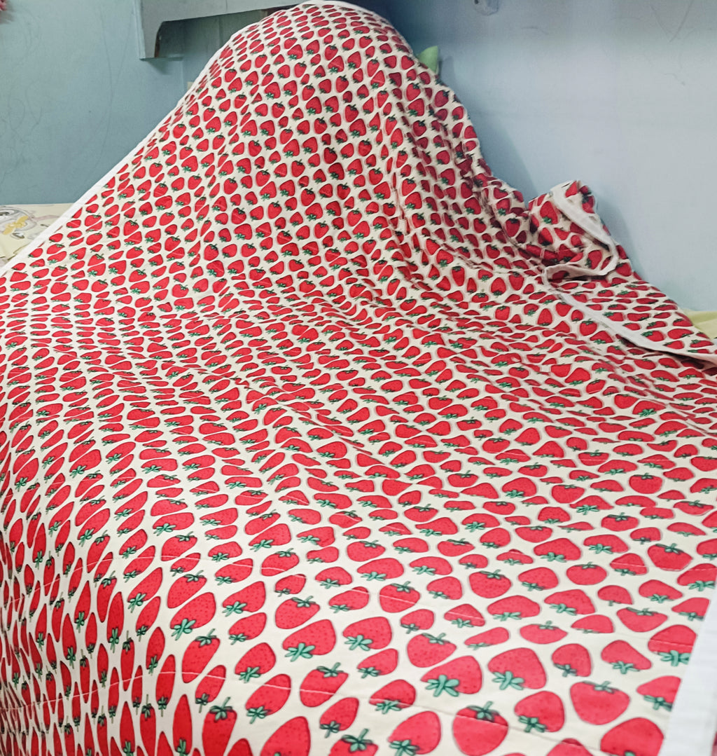Jaipur Cotton Blanket | Red Strawberry