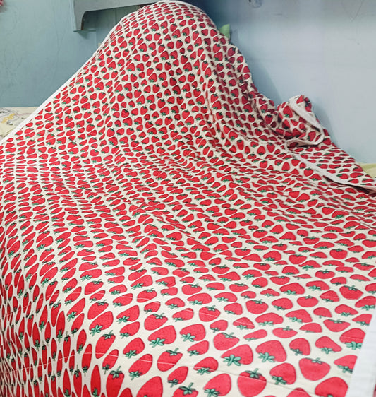 Jaipur Cotton Blanket | Red Strawberry