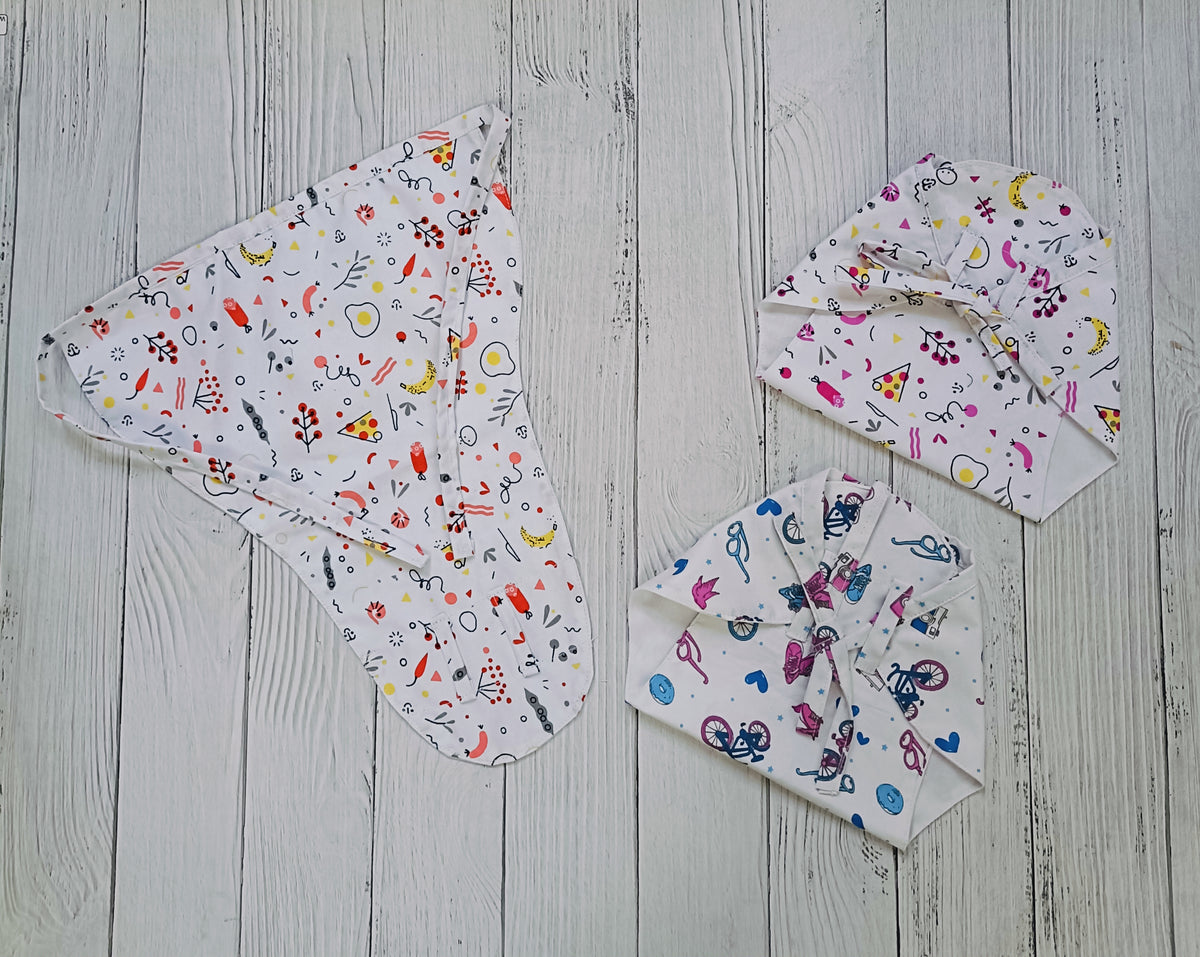Double Layer Cotton Nappy| Pink Food,Orange Food, Blue Cycle