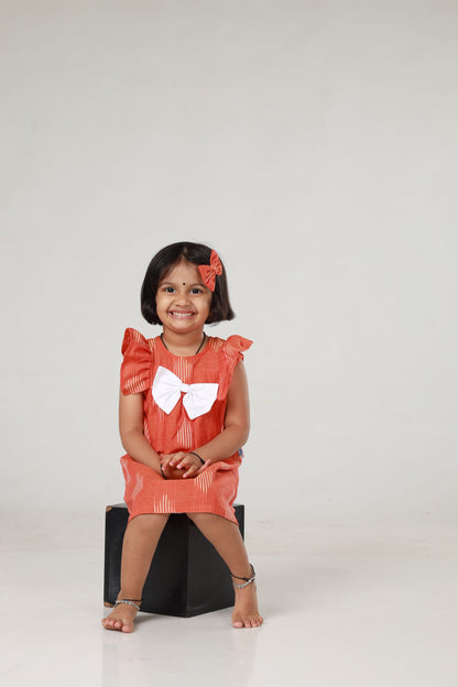 Ikkat Cotton Sibling Set - Orange