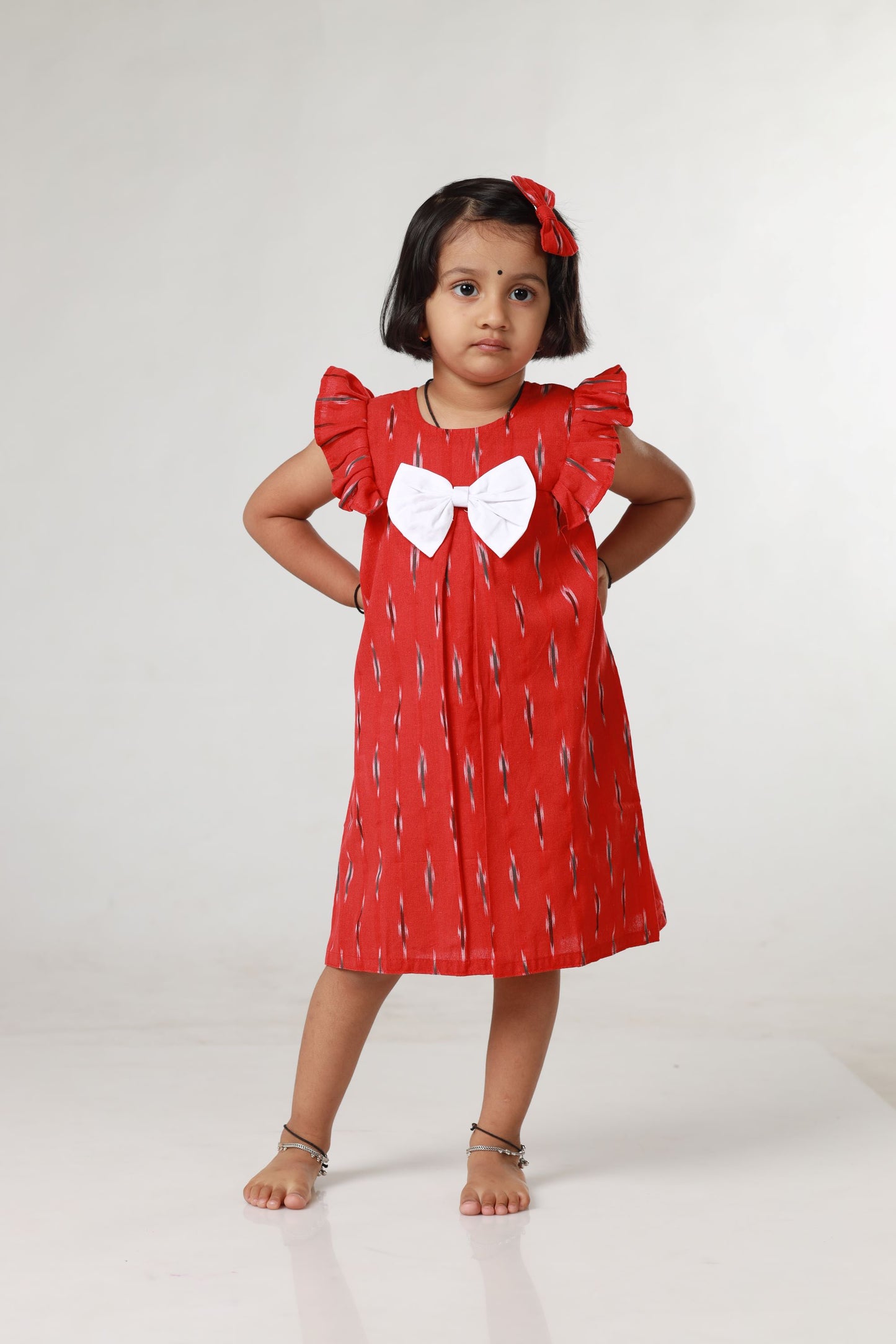 Ikkat Cotton Sibling Set - Red