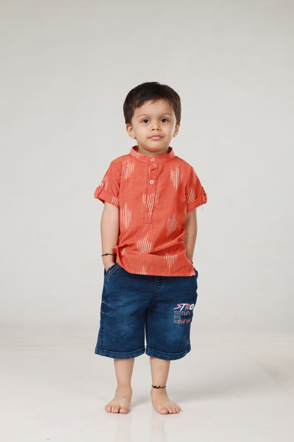 Ikkat Cotton Sibling Set - Orange