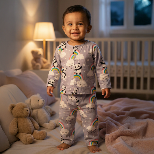 Cotton Night Suits for Kids | Grey Panda (Big) | Full Sleeves