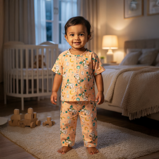 Cotton Night Suits for Kids | Orange Unicorn (Dream)