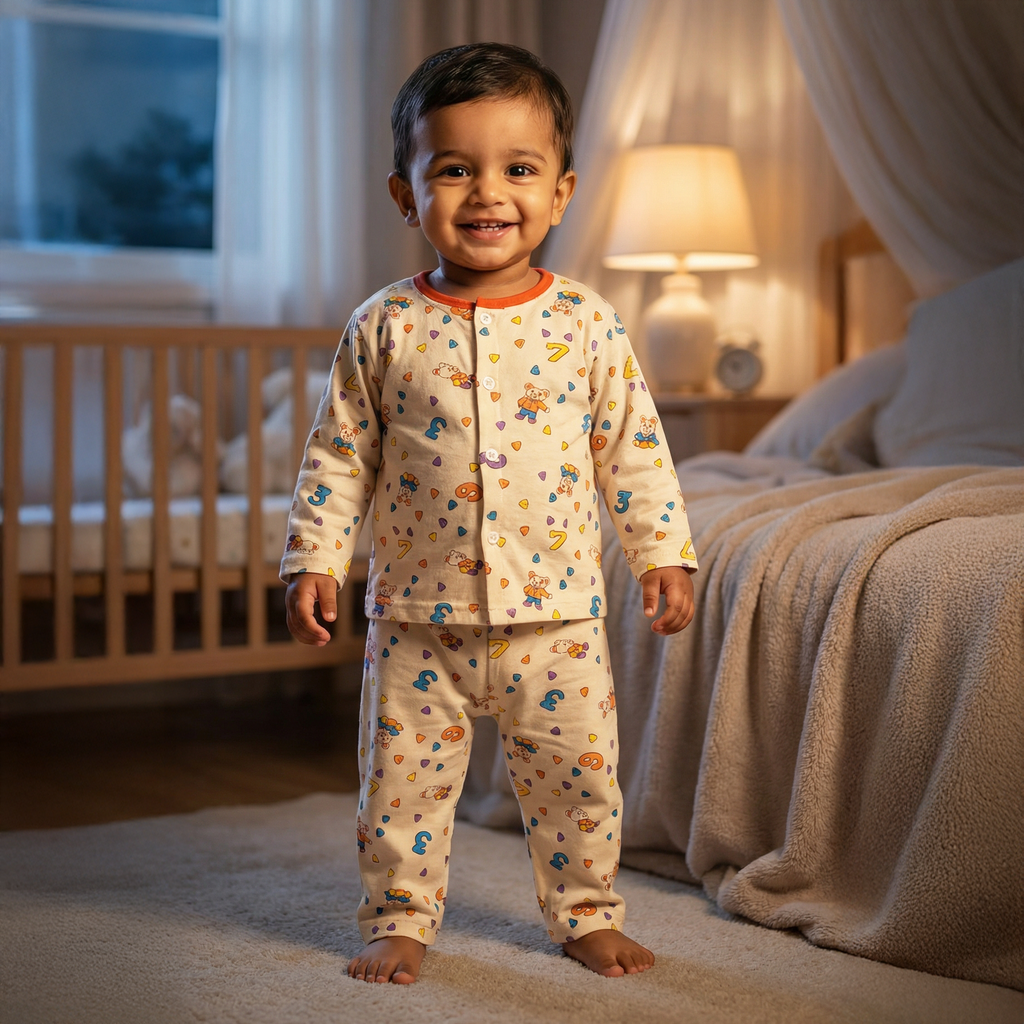 Flannel Night Suits for Kids | Cream Number