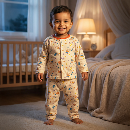 Flannel Night Suits for Kids | Cream Number