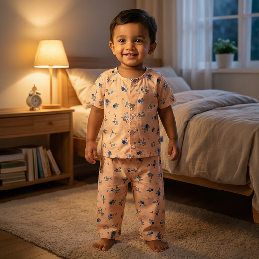 Cotton Night Suits for Kids | Peach Floral