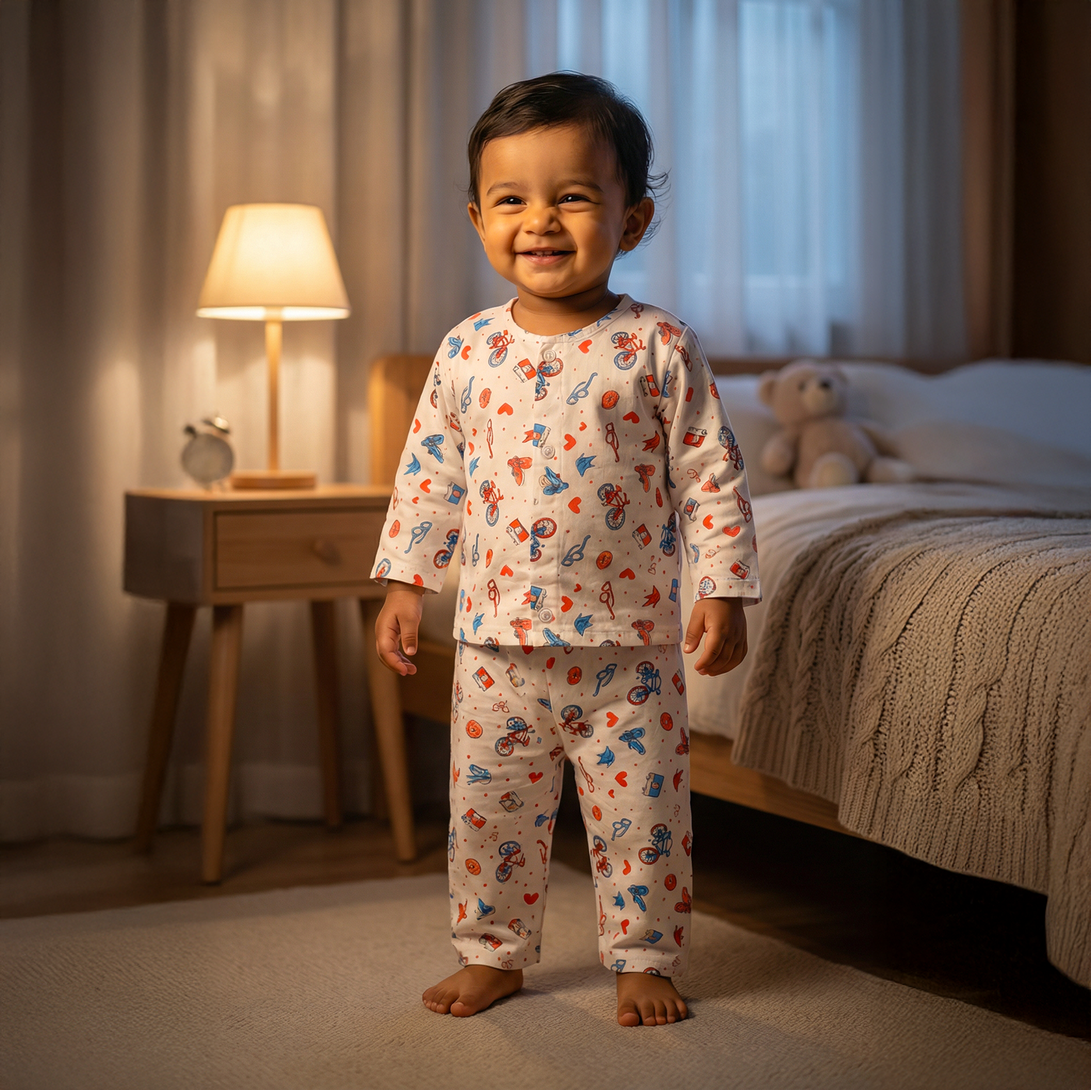 Cotton Night Suits for Kids | Red Cycle (Full Sleeves)