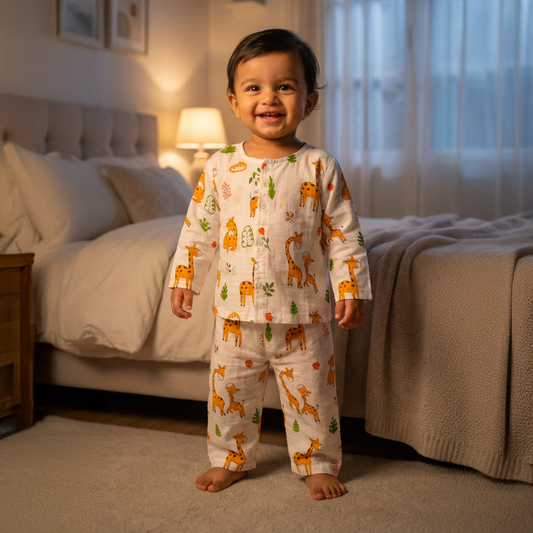 Cotton Night Suits for Kids |  Big Giraffe | Full Sleeves