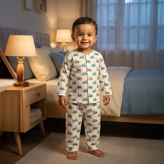 Cotton Night Suits for Kids | Blue Scooter | Full Sleeves