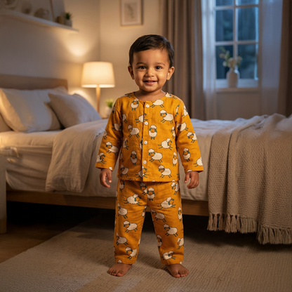 Cotton Night Suits for Kids | Orange Sheep | Full Sleeves