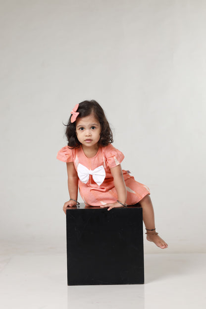 Ikkat Cotton Sibling Set - Peach