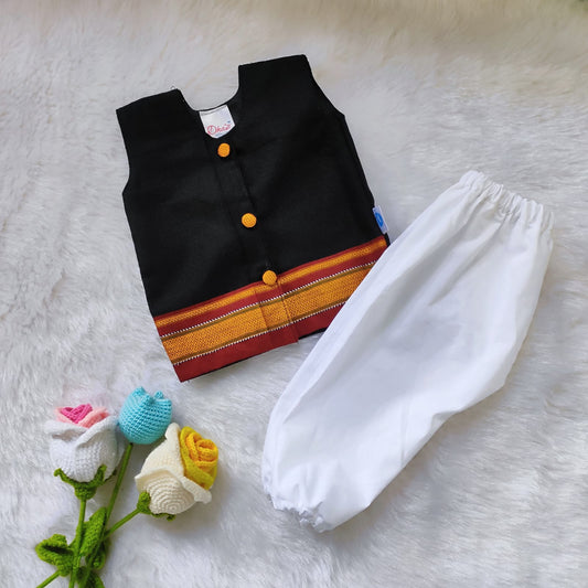 Khan Shirt & Pyjama Set - Black (with maroon border)