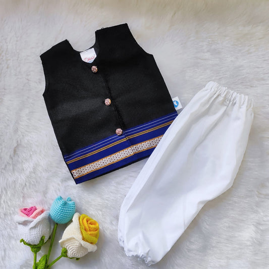 Khan Shirt & Pyjama Set - Black (with blue border)
