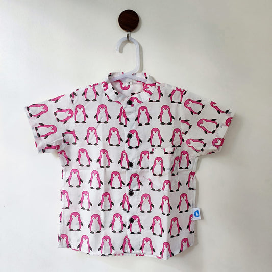 Cotton Shirt - Pink Penguins
