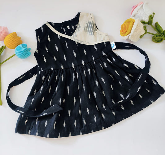 Cotton Frock - Black With white strips