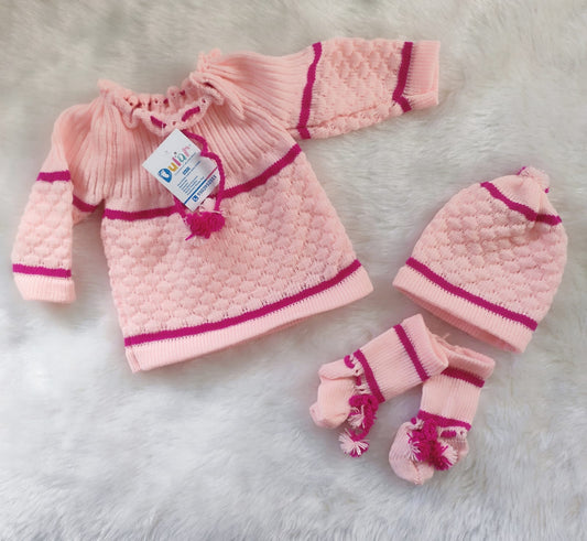 Knot-Type Sweater Set - baby pink with Pink line