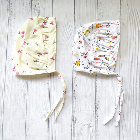 Cotton Bonnet Cap Pink Flower & Orange Food  (Pack of 2)