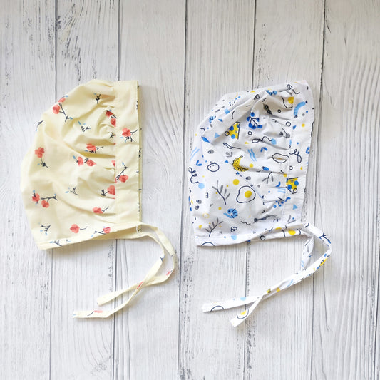 Cotton Bonnet Cap Red Flower & Blue Food  (Pack of 2)