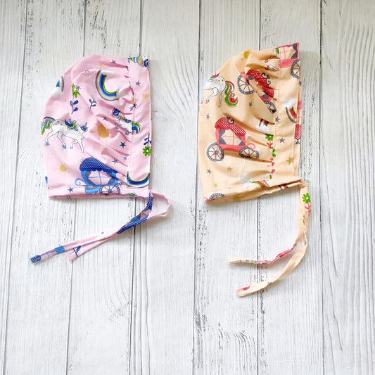 Cotton Bonnet Cap Pink & Orange unicorn (Pack of 2)