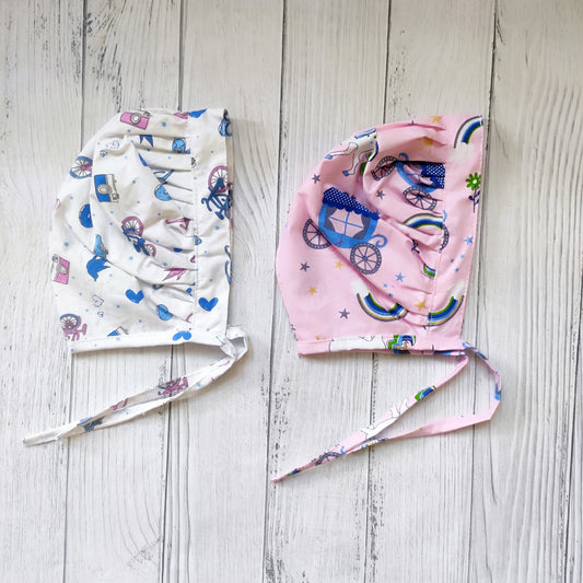 Cotton Bonnet Cap Pink unicorn & Blue cycle (Pack of 2)