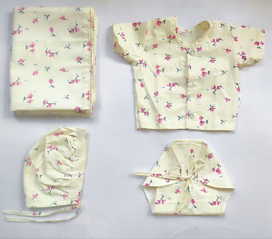 Cotton Gift Set  -  Lemon yellow & pink Flower