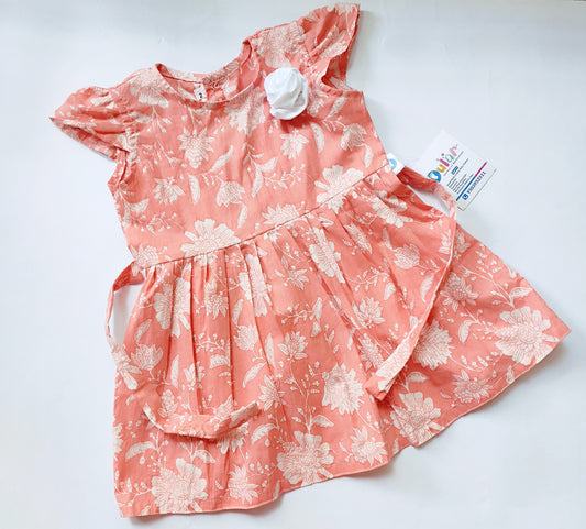 Cotton Frock - Peach with white flower